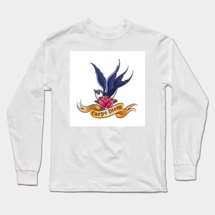 Swallow with Rose and Ribbon Long Sleeve T-Shirt